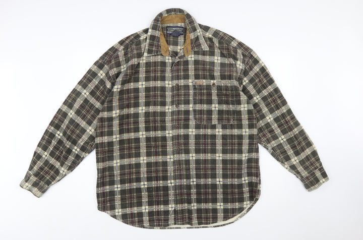 Point Zero Men's Brown Check Flannel Cotton Button-Up Shirt L