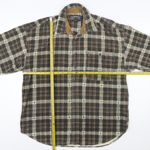 Point Zero Men's Brown Check Flannel Cotton Button-Up Shirt L