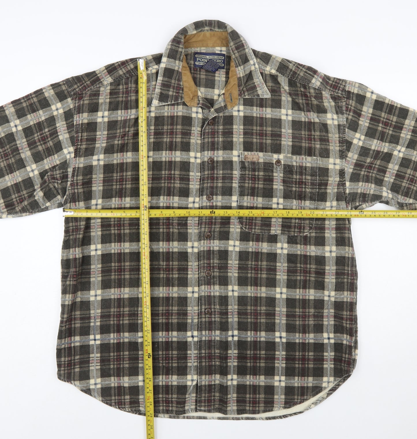 Point Zero Men's Brown Check Flannel Cotton Button-Up Shirt L