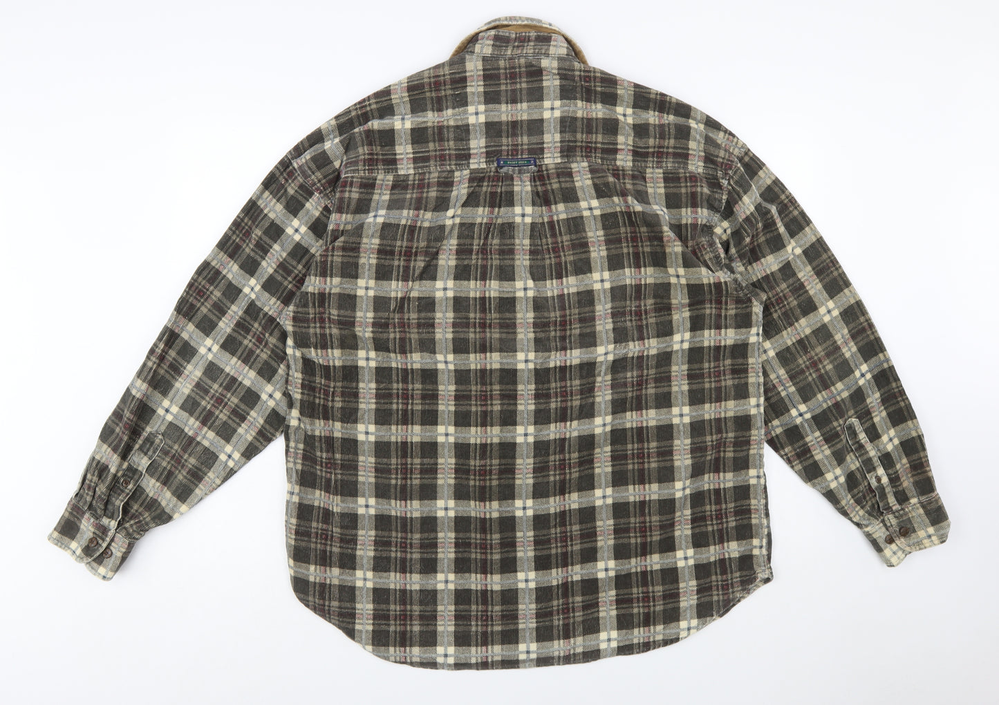 Point Zero Men's Brown Check Flannel Cotton Button-Up Shirt L