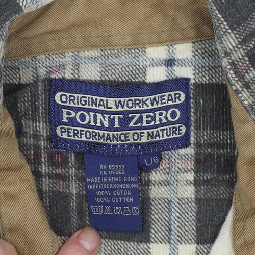 Point Zero Men's Brown Check Flannel Cotton Button-Up Shirt L
