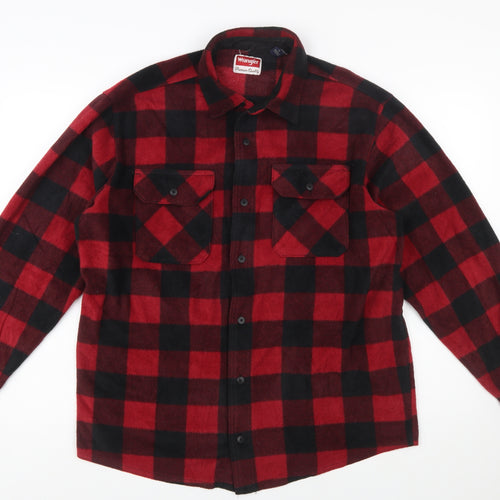Wrangler Men's Red Black Check Flannel Button-Up Shirt L