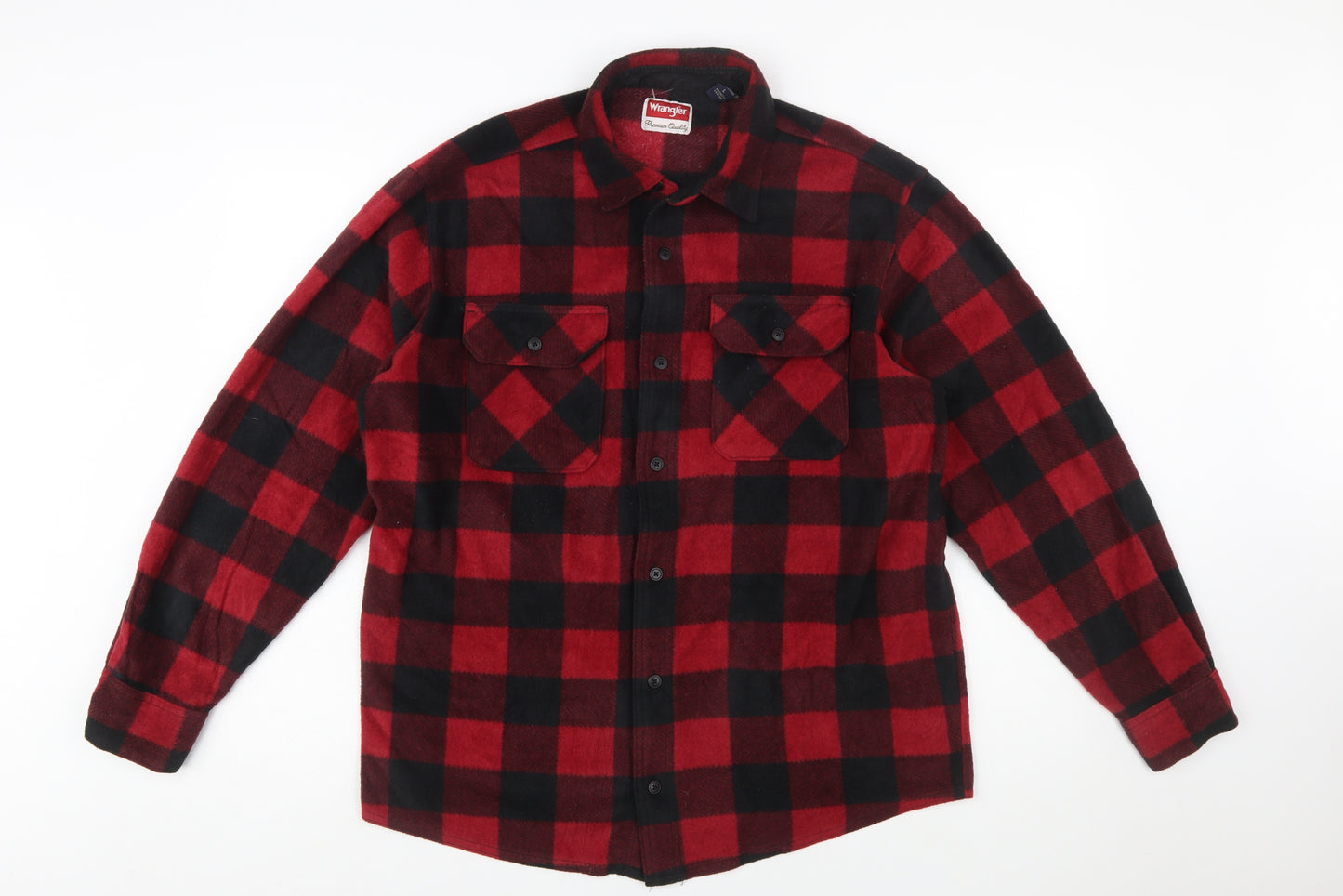 Wrangler Men's Red Black Check Flannel Button-Up Shirt L