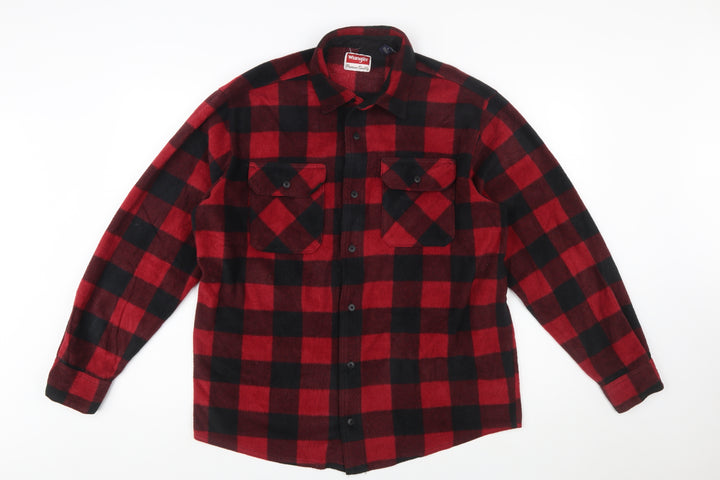 Wrangler Men's Red Black Check Flannel Button-Up Shirt L