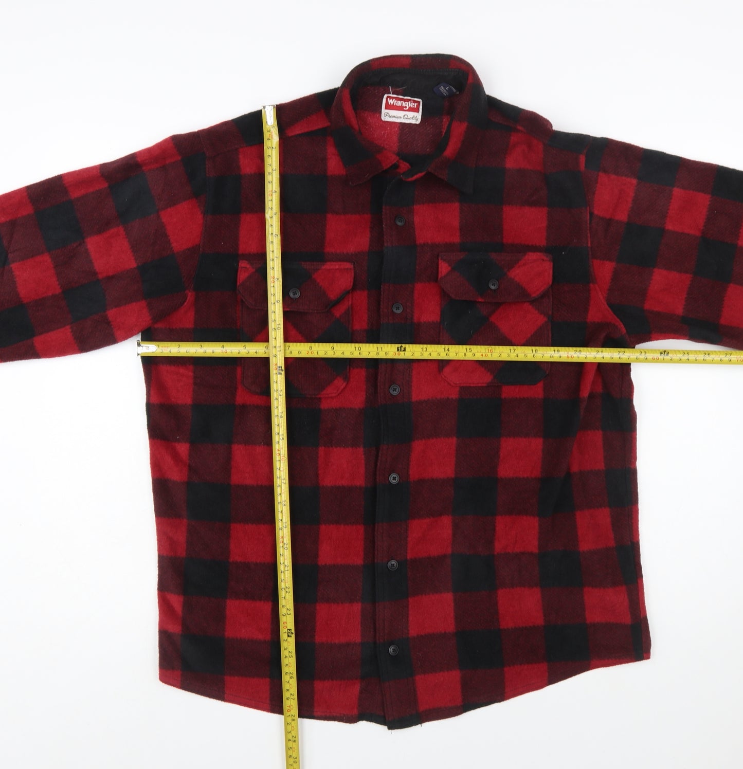 Wrangler Men's Red Black Check Flannel Button-Up Shirt L