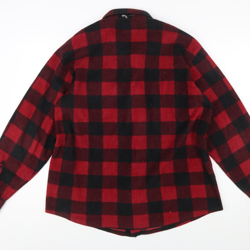 Wrangler Men's Red Black Check Flannel Button-Up Shirt L