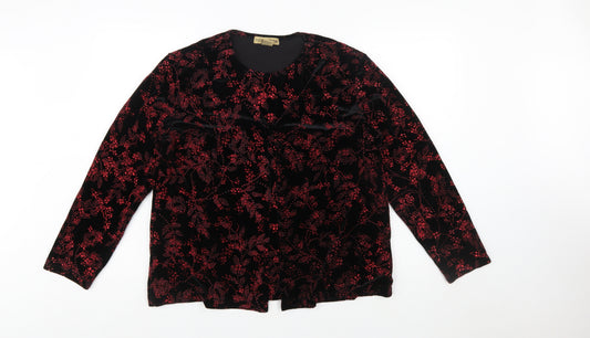 Notations Womens Black Red Velvet Floral Long Sleeve Tunic Blouse L