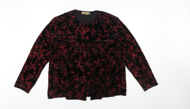 Notations Womens Black Red Velvet Floral Long Sleeve Tunic Blouse L