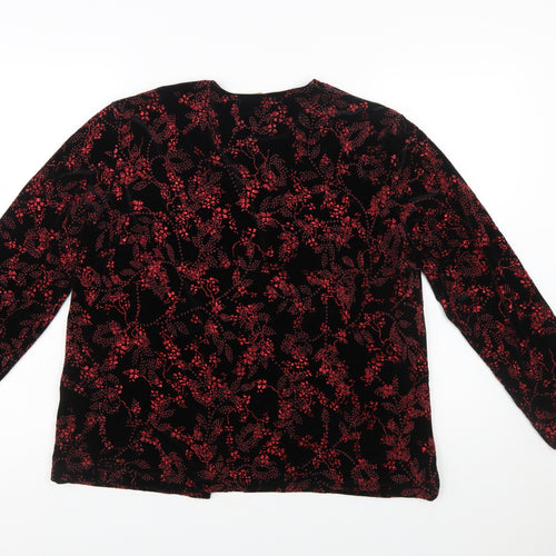 Notations Womens Black Red Velvet Floral Long Sleeve Tunic Blouse L