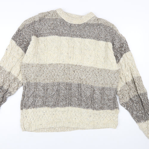 Old Glory Men’s Beige Cable-Knit Cotton Wool Jumper Large