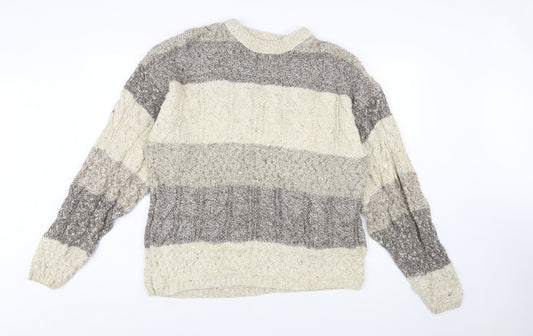 Old Glory Men’s Beige Cable-Knit Cotton Wool Jumper Large