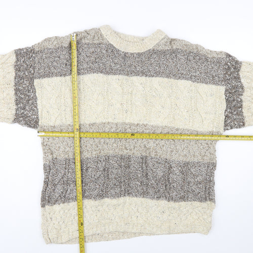 Old Glory Men’s Beige Cable-Knit Cotton Wool Jumper Large