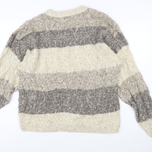 Old Glory Men’s Beige Cable-Knit Cotton Wool Jumper Large