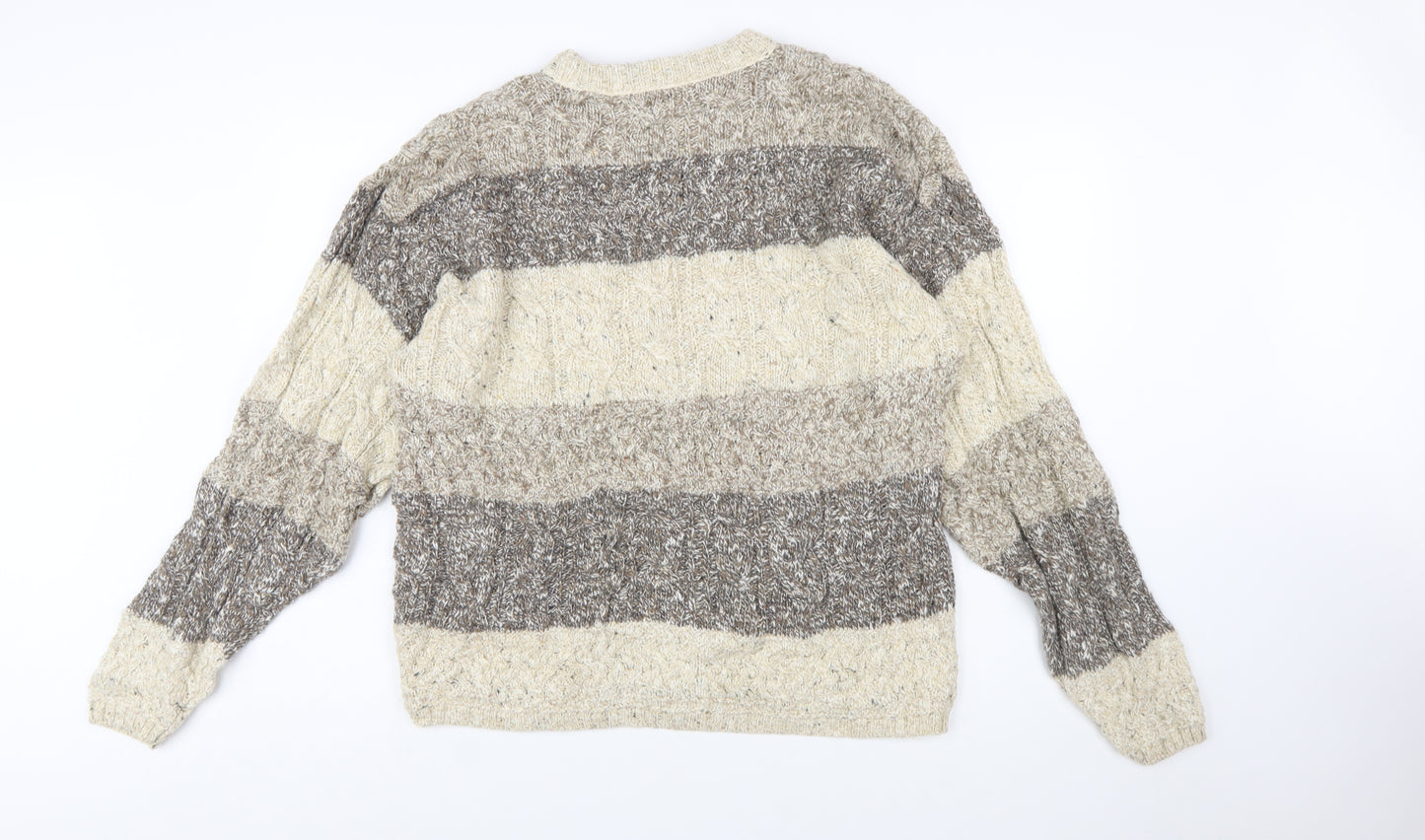Old Glory Men’s Beige Cable-Knit Cotton Wool Jumper Large