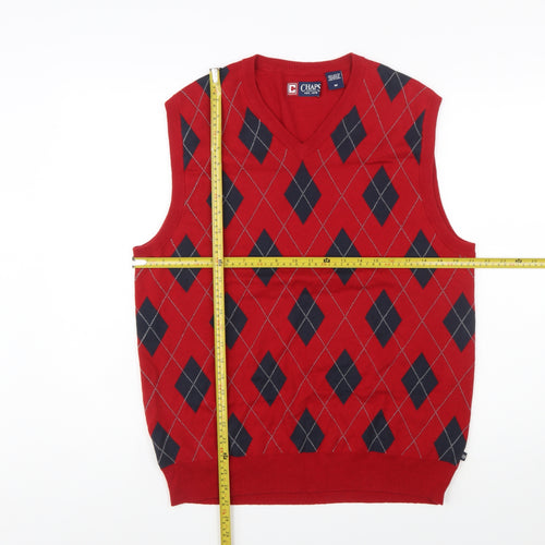 Chaps Men's Red Argyle V-Neck Cotton Sleeveless Vest Jumper Size M