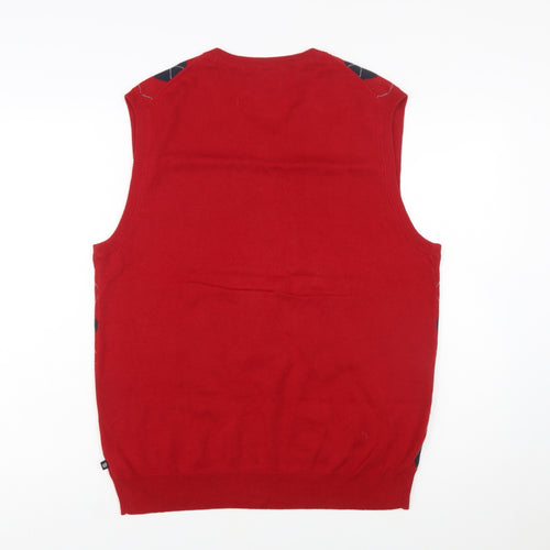 Chaps Men's Red Argyle V-Neck Cotton Sleeveless Vest Jumper Size M