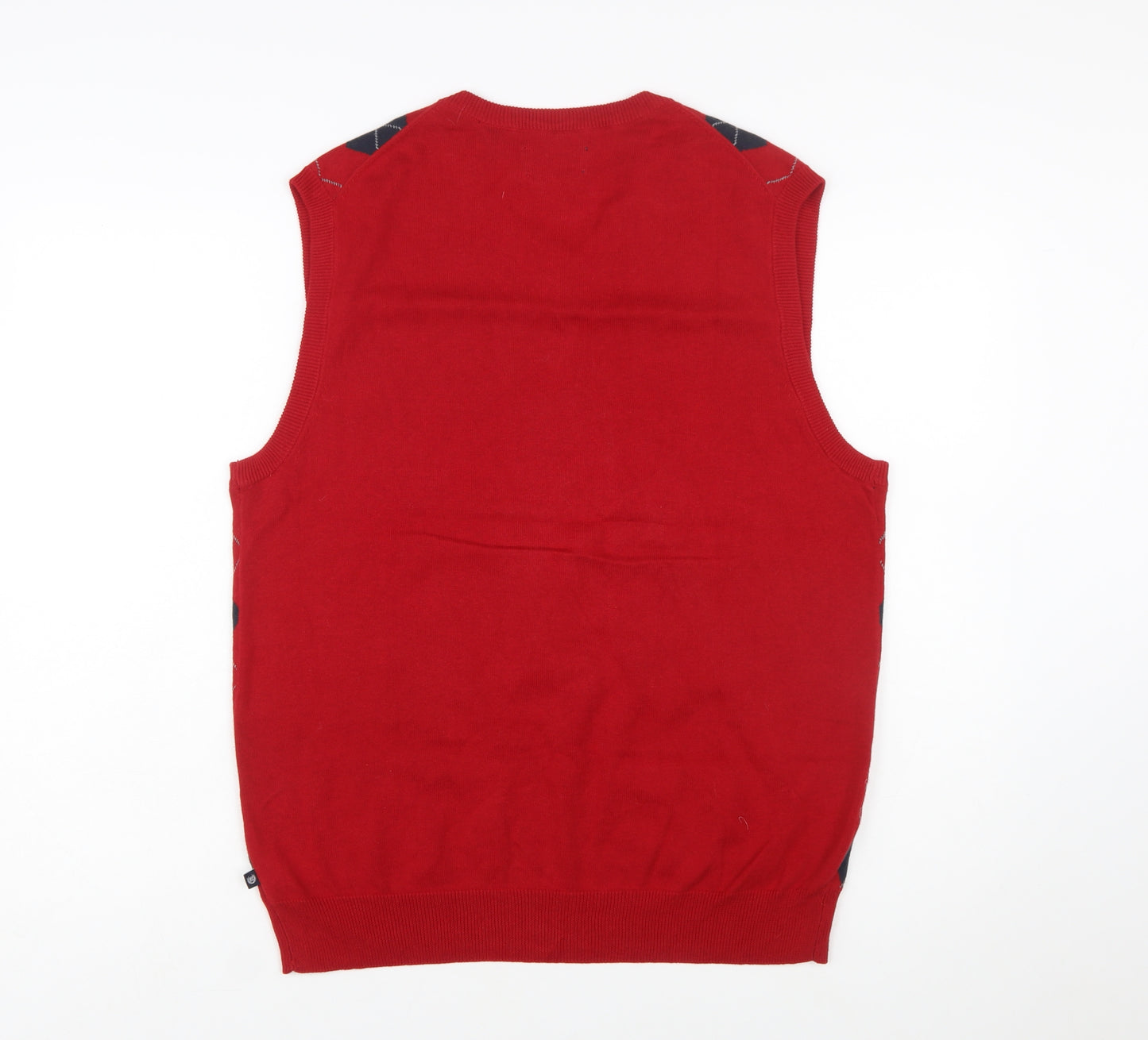Chaps Men's Red Argyle V-Neck Cotton Sleeveless Vest Jumper Size M
