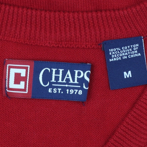 Chaps Men's Red Argyle V-Neck Cotton Sleeveless Vest Jumper Size M