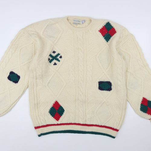 Boundary Waters Men's Ivory Wool Cable-Knit Argyle Jumper XL