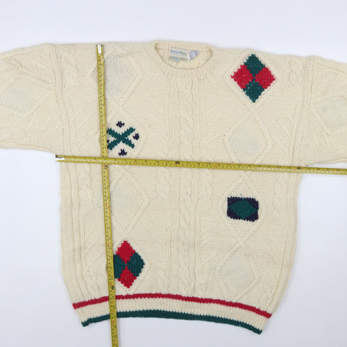 Boundary Waters Men's Ivory Wool Cable-Knit Argyle Jumper XL