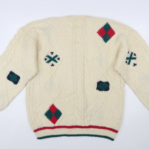Boundary Waters Men's Ivory Wool Cable-Knit Argyle Jumper XL