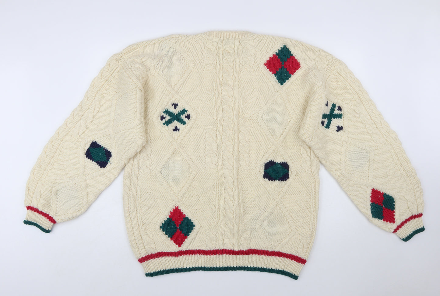 Boundary Waters Men's Ivory Wool Cable-Knit Argyle Jumper XL