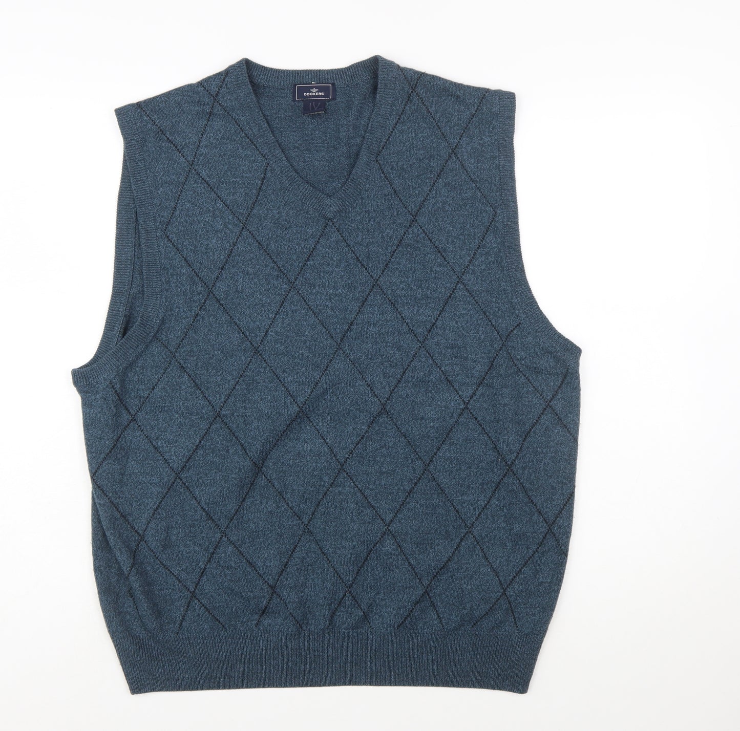Dockers Men's Blue Argyle V-Neck Sleeveless Knit Vest XL