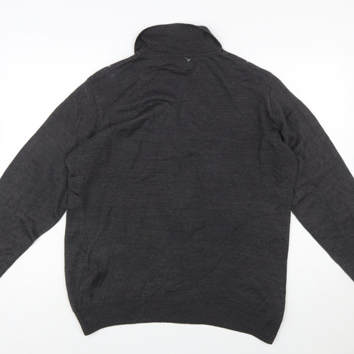 Penmans Men's Grey Argyle Collared Henley Jumper Size M