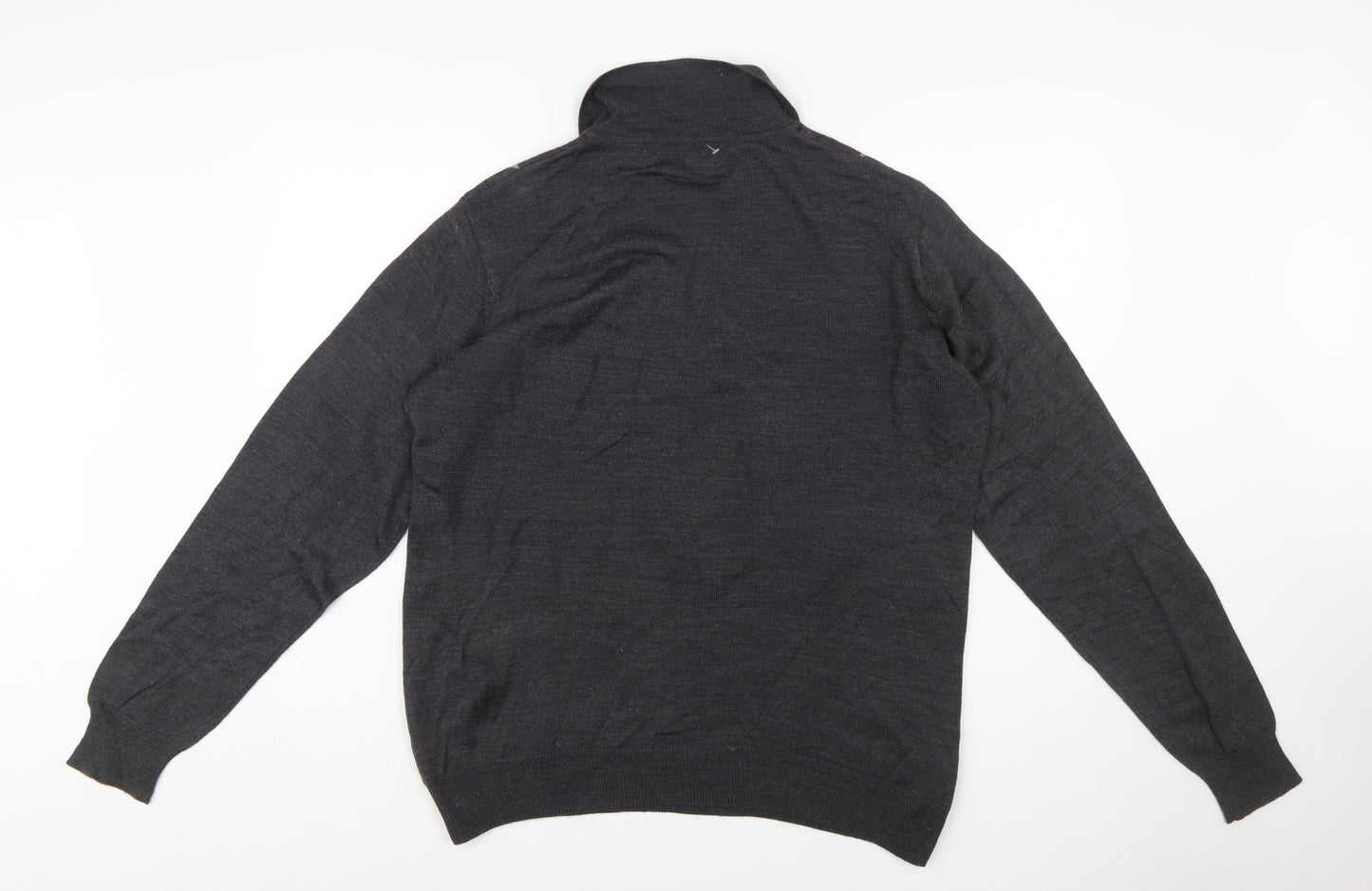 Penmans Men's Grey Argyle Collared Henley Jumper Size M