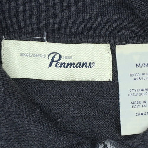 Penmans Men's Grey Argyle Collared Henley Jumper Size M