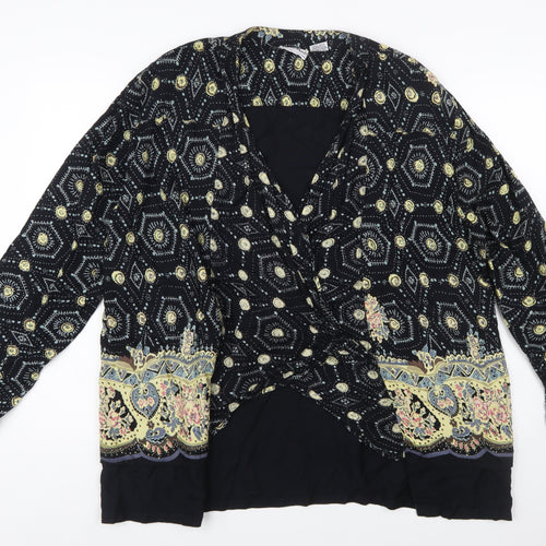 Nouveau Monde Womens Black Bohemian Wrap Blouse Size L Rayon