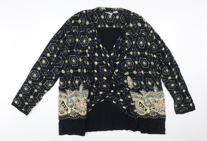 Nouveau Monde Womens Black Bohemian Wrap Blouse Size L Rayon