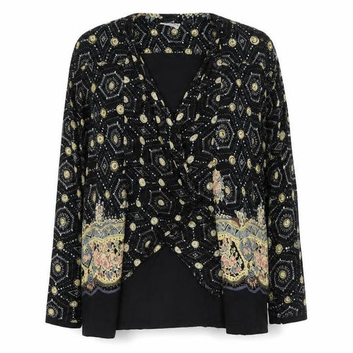 Nouveau Monde Womens Black Bohemian Wrap Blouse Size L Rayon