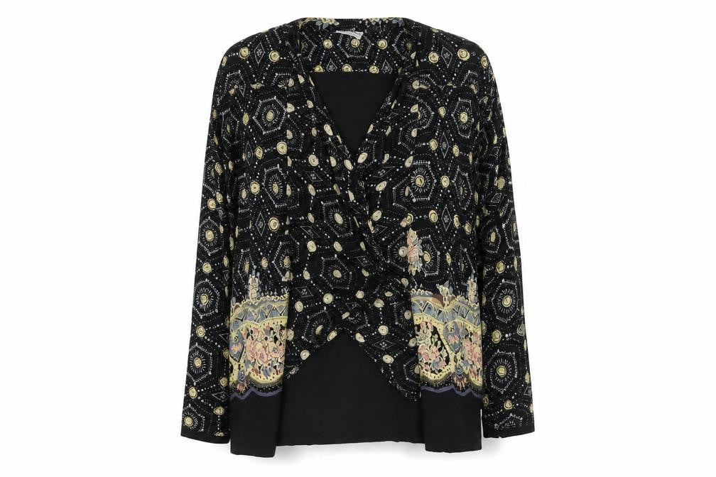 Nouveau Monde Womens Black Bohemian Wrap Blouse Size L Rayon