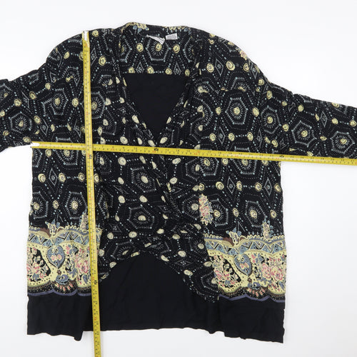 Nouveau Monde Womens Black Bohemian Wrap Blouse Size L Rayon