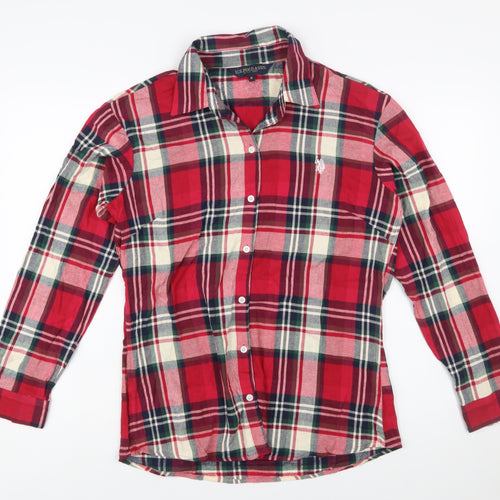 U.S. Polo Assn. Womens Red Plaid Cotton Long Sleeve Button-Up Shirt XL