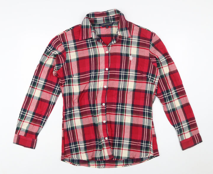 U.S. Polo Assn. Womens Red Plaid Cotton Long Sleeve Button-Up Shirt XL