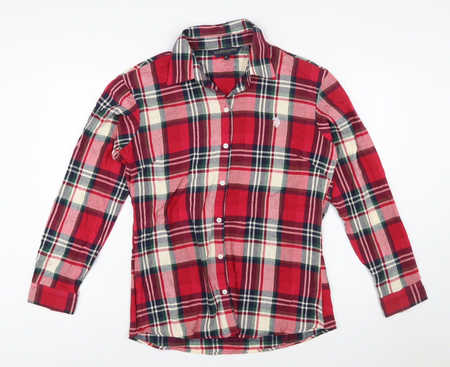 U.S. Polo Assn. Womens Red Plaid Cotton Long Sleeve Button-Up Shirt XL