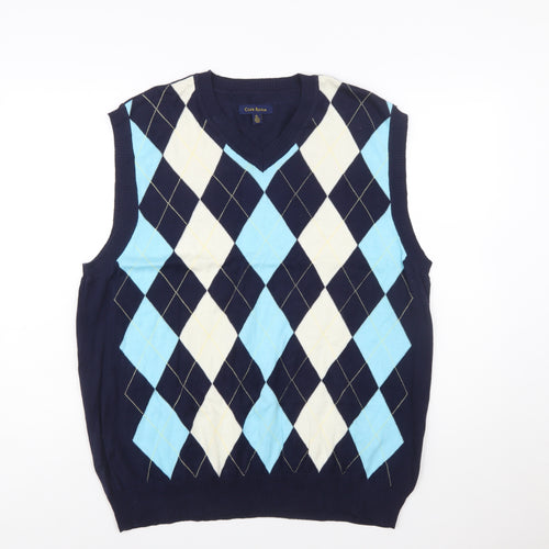 Club Room Men's Blue Argyle Cotton V-Neck Sweater Vest XL