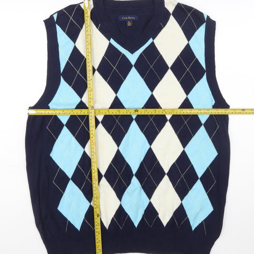Club Room Men's Blue Argyle Cotton V-Neck Sweater Vest XL