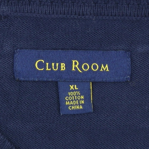Club Room Men's Blue Argyle Cotton V-Neck Sweater Vest XL