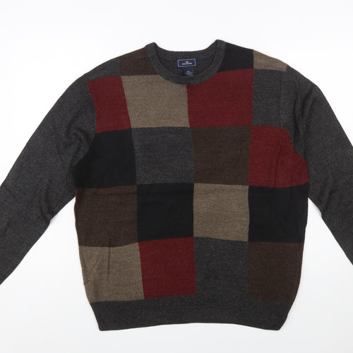 Dockers Men's Multicoloured Check Acrylic Pullover Jumper M