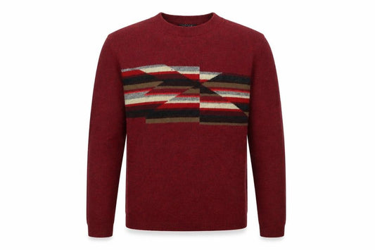 Front view of DKNY Men's Red Lambswool Geometric Crew Neck Jumper, size S