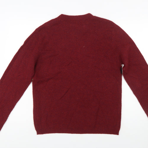 DKNY Men's Red Lambswool Geometric Crew Neck Jumper Size S
