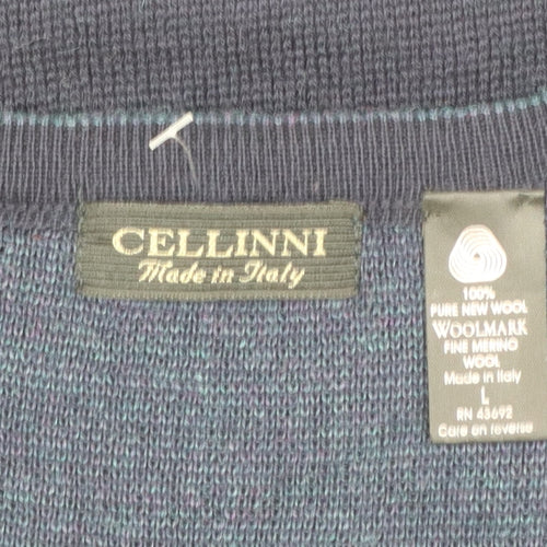 Cellini Men Blue Pure Wool Checked V-Neck Vest L
