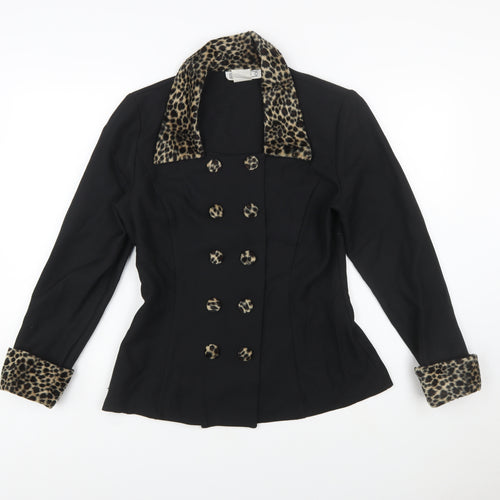 Studio C Women’s Black Leopard Trim Double-Breasted Blazer Size 10