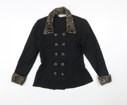 Studio C Women’s Black Leopard Trim Double-Breasted Blazer Size 10