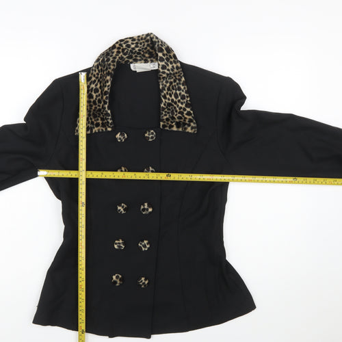 Studio C Women’s Black Leopard Trim Double-Breasted Blazer Size 10
