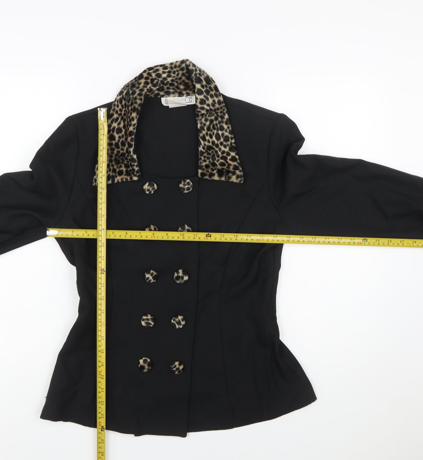 Studio C Women’s Black Leopard Trim Double-Breasted Blazer Size 10