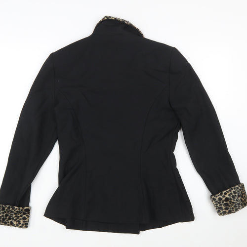 Studio C Women’s Black Leopard Trim Double-Breasted Blazer Size 10